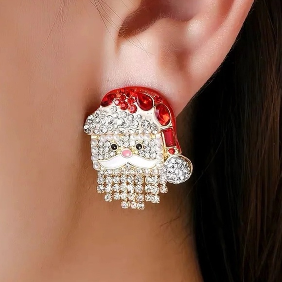 Santa Claus Christmas Red Crystal Earrings - Picture 3 of 5